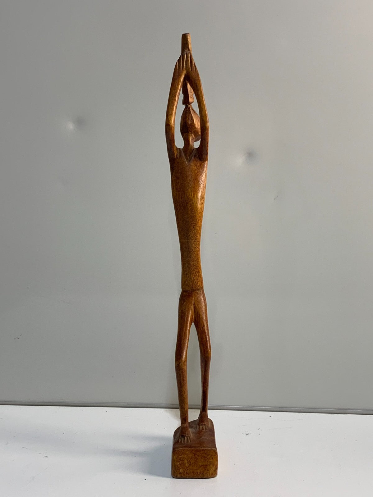 Vintage Wooden Abstract Sculpture Hand Carved Horn Blowing Man