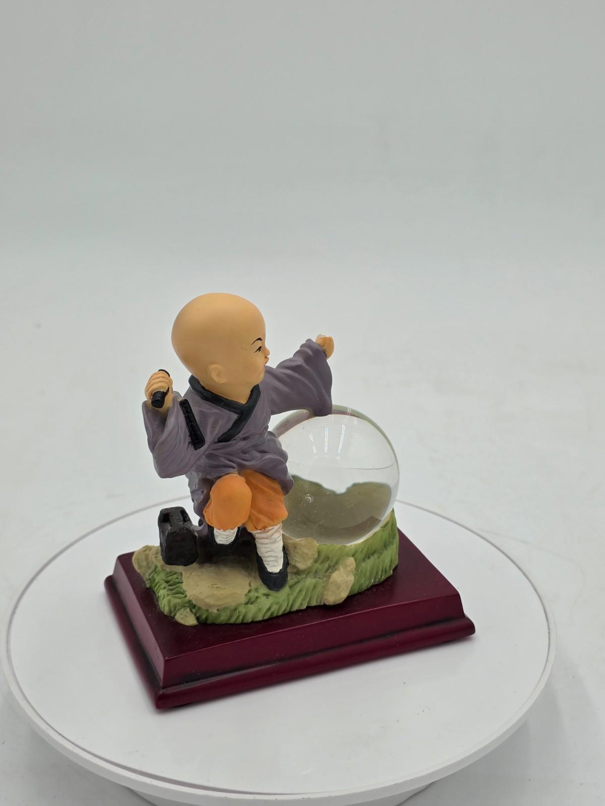Shaolin Little Monk Kung Fu Boy Resin Figurine with Crystal Ball