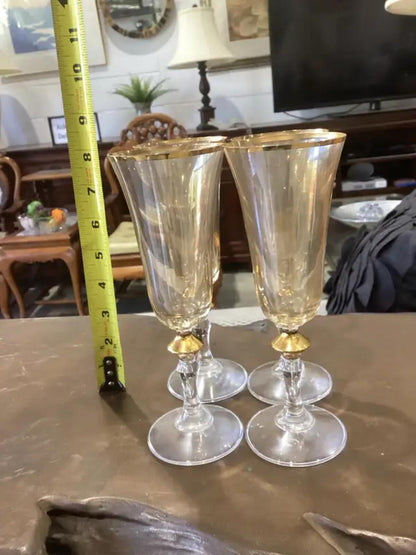 Gold Rimmed Champagne Flutes - 4 Available