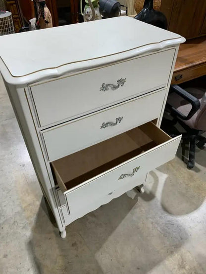 Tall White Vinatge Dresser with gold detail
