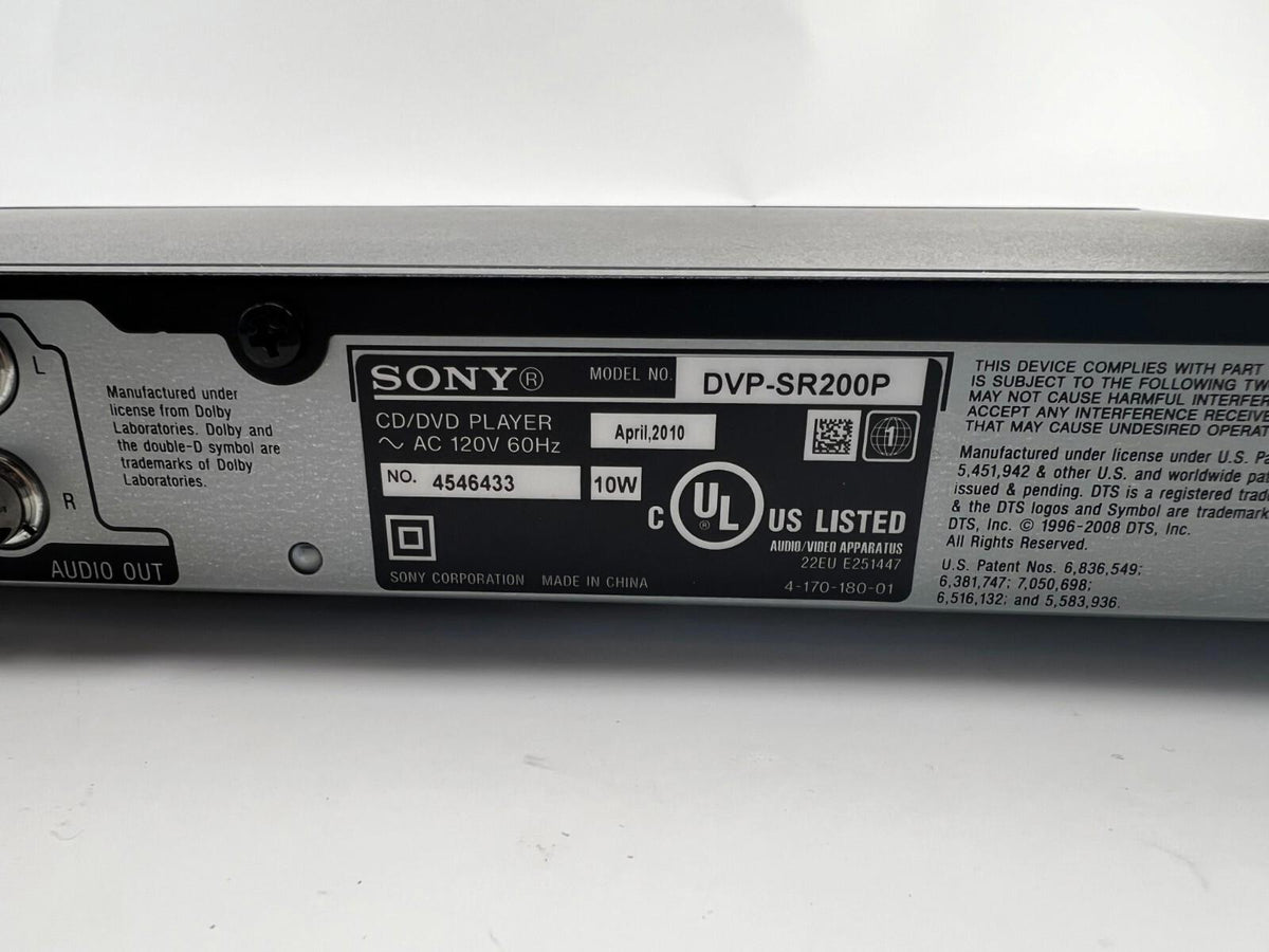 Sony CD/DVD Player DVP-SR-200P DVD Player Progressive Scan No Remote (Working)