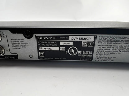 Sony CD/DVD Player DVP-SR-200P DVD Player Progressive Scan No Remote (Working)