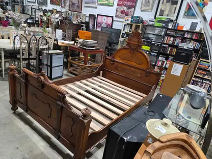 Antique Wooden Full Bed Frame & Mattress