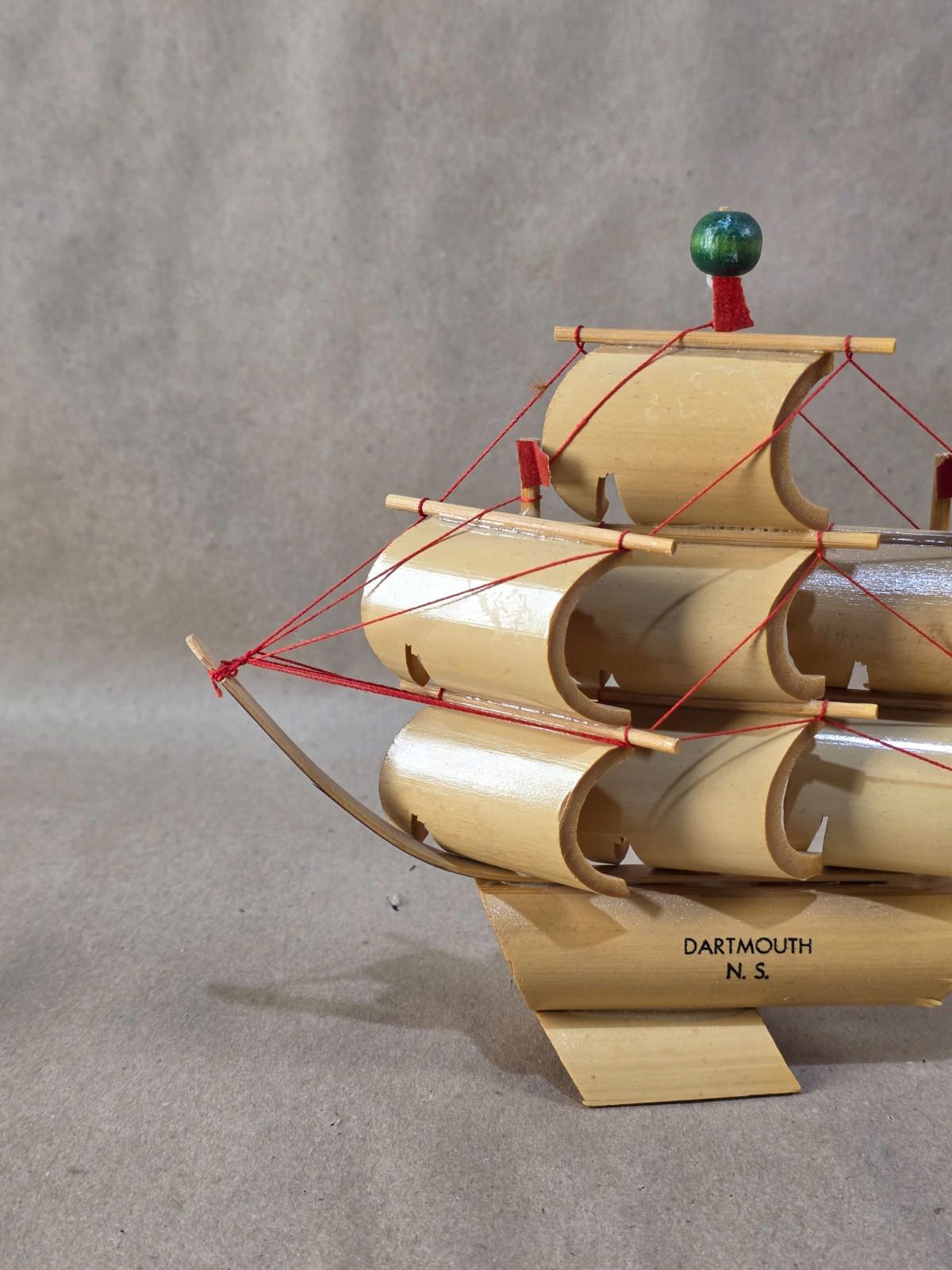 Vintage Bamboo Made Sail Boat Box Fluyt Ship - DARTMOUTH N. S.