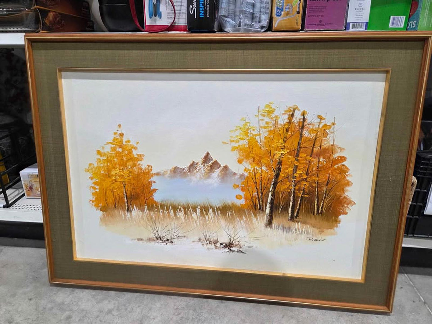 P. Carlo Framed Landscape Painting - Autumn Mountain Scene 44x31"