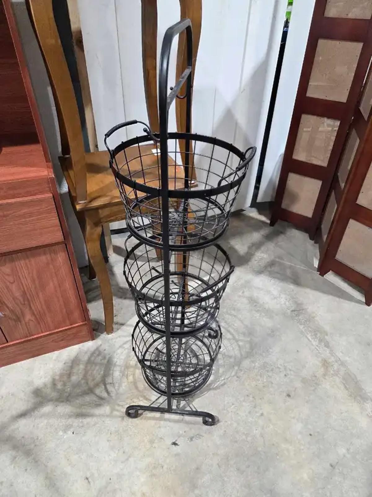 3-Tiered Metal Basket Stand
