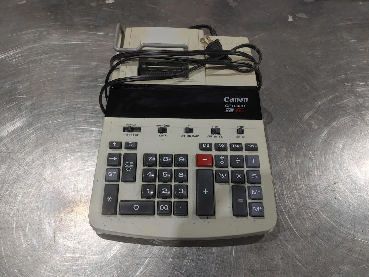 Calculatrice imprimante Canon CP1200D à 12 chiffres, bicolore, testée et fonctionnelle – état moyen