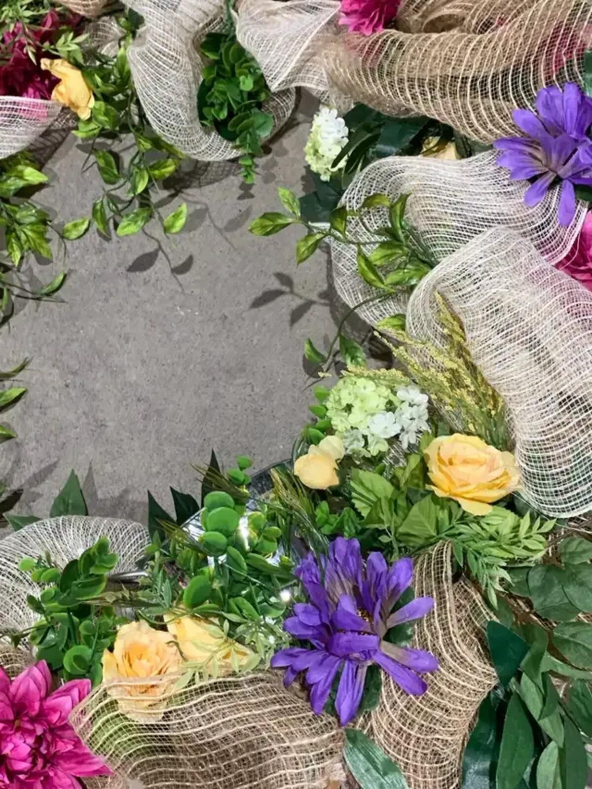 Floral Wreath with Burlap Ribbon 40”