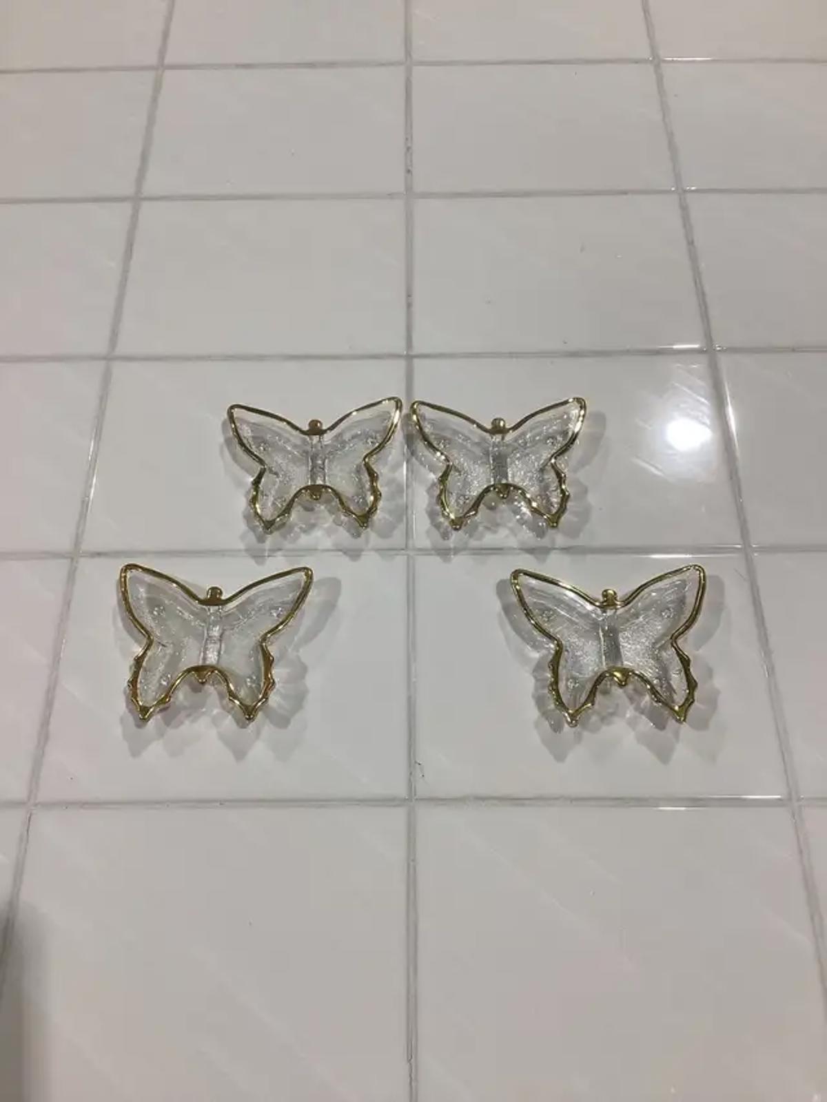 Gold Rim Glass Butterfly Dishes - Set of 4