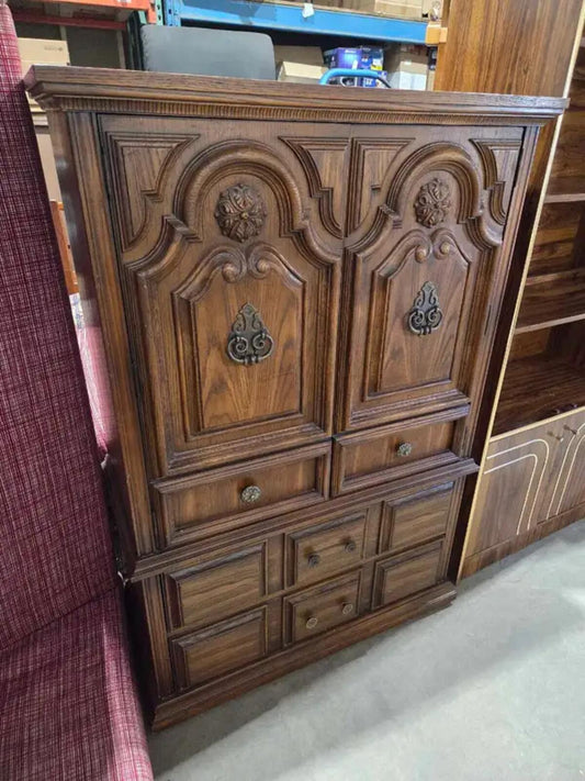 Vintage Solid Carved Wood Style Armoire