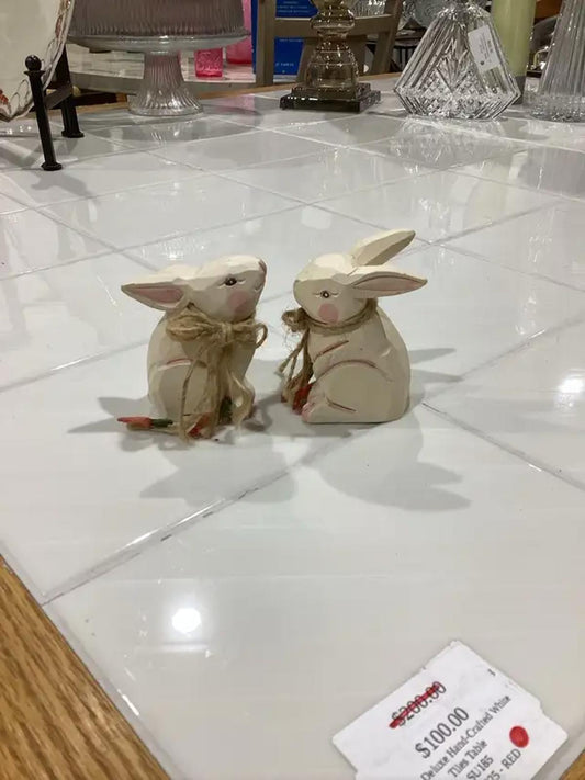 Wooden Rabbit Ornaments - Set of 2