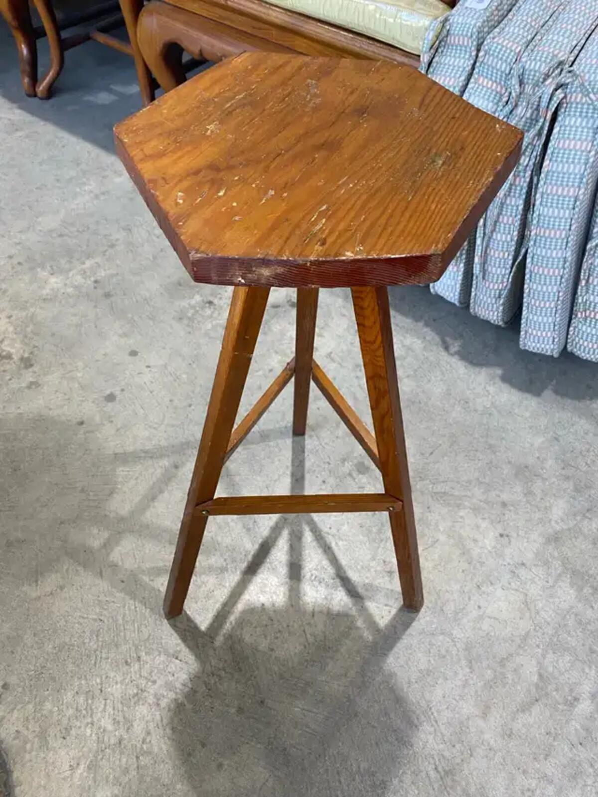 Vintage Style Hexagonal Wood Side Table | Tripod Plant