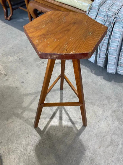 Vintage Style Hexagonal Wood Side Table | Tripod Plant