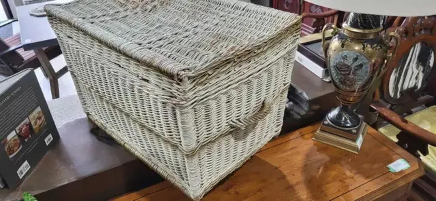 Large White Wicker Storage Trunk
