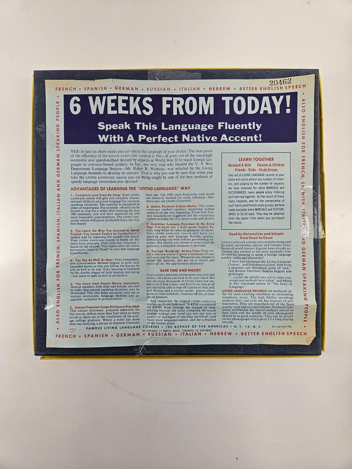 1958 Living HEBREW Language Course 40 Lessons 4 LP Records
