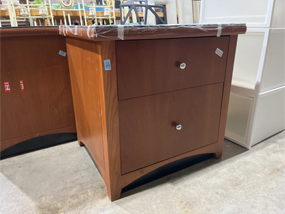 Two Wooden 2-Drawer Nightstands with Black Top