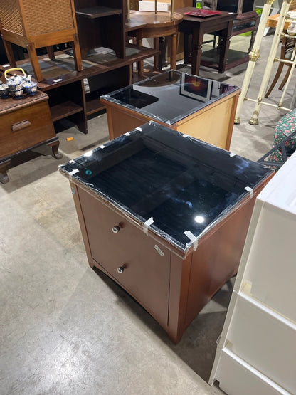 Two Wooden 2-Drawer Nightstands with Black Top