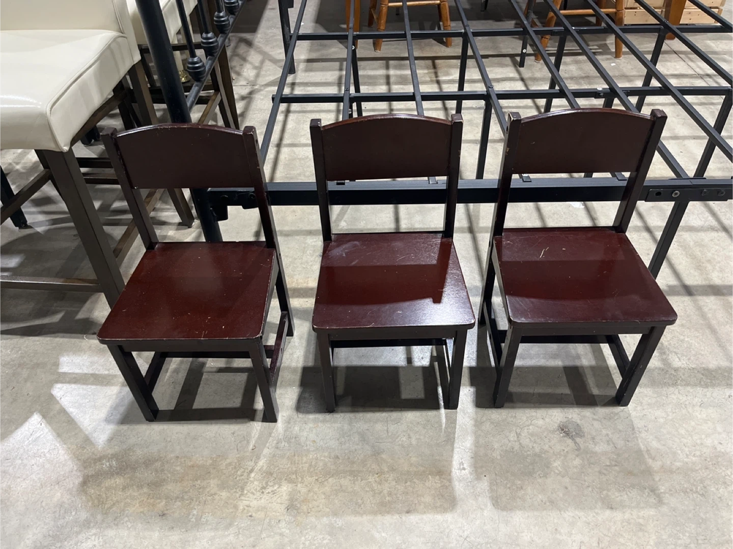 Set of 3 Brown Wooden Chairs for Kids