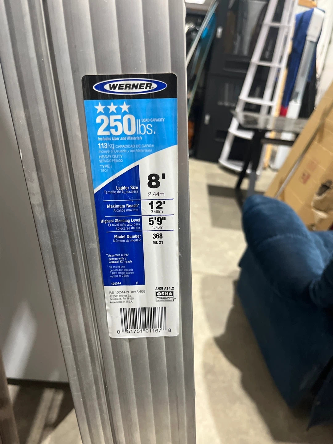 Werner 8 ft Aluminum Step Ladder - 250lbs Capacity