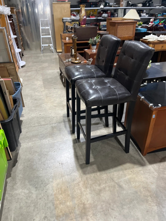 Set of 2 Brown Faux Leather Bar Stools