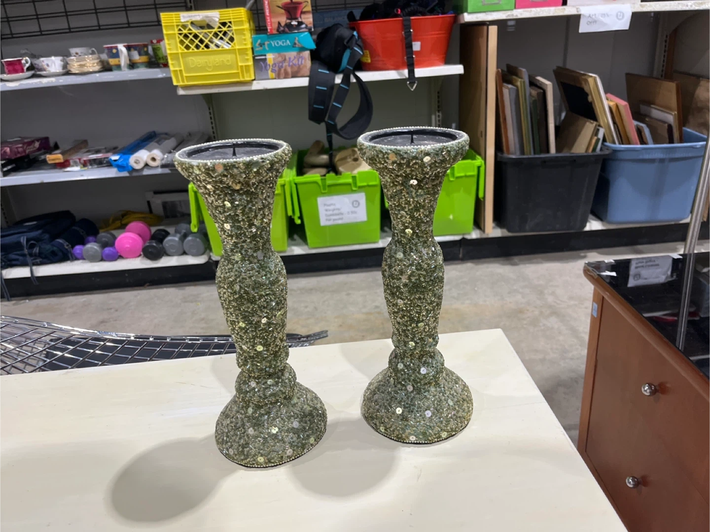 Pair of Decorative Green Candle Holders