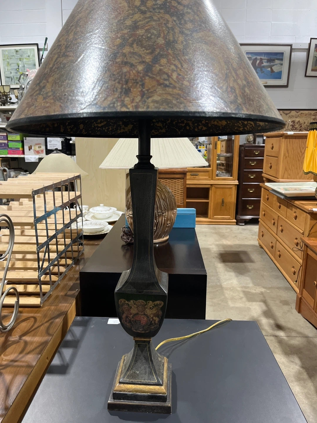 Vintage Table Lamp with Patterned Shade