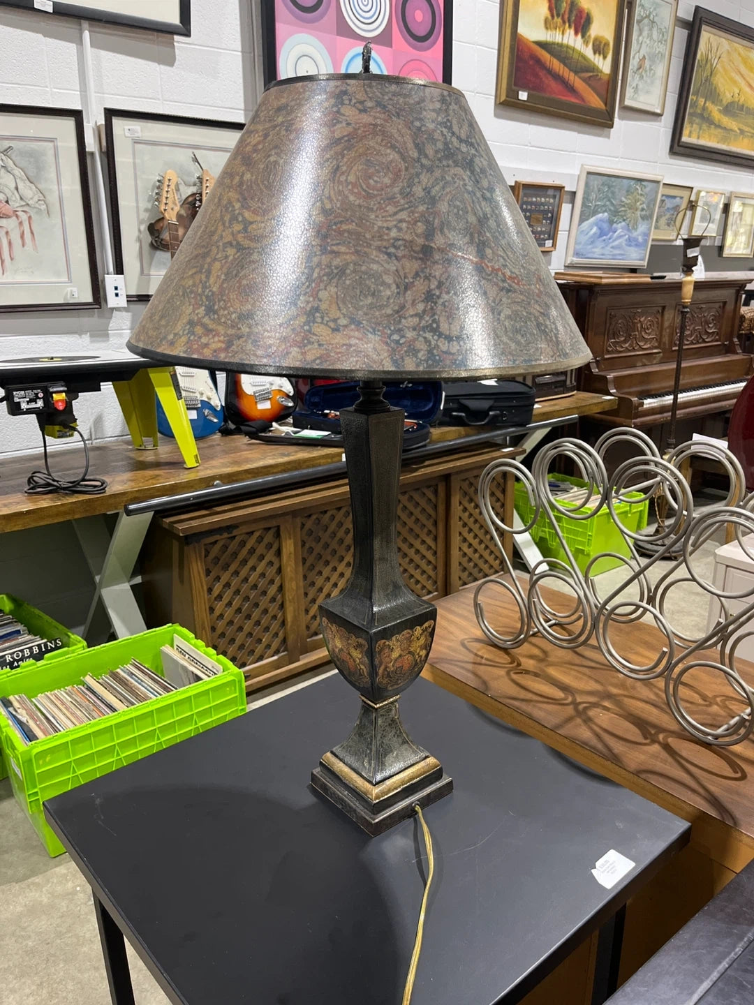 Vintage Table Lamp with Patterned Shade