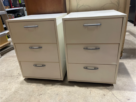 Pair of White 3-Drawer Filing Cabinets