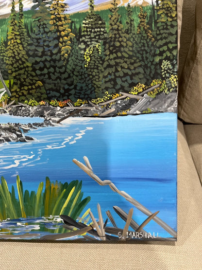 Moose in Mountain Lake Painting