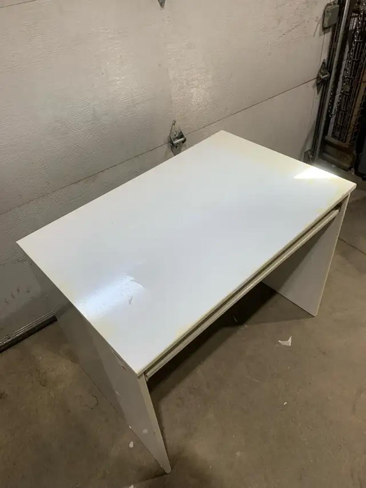 White IKEA Desk with Keyboard Shelf