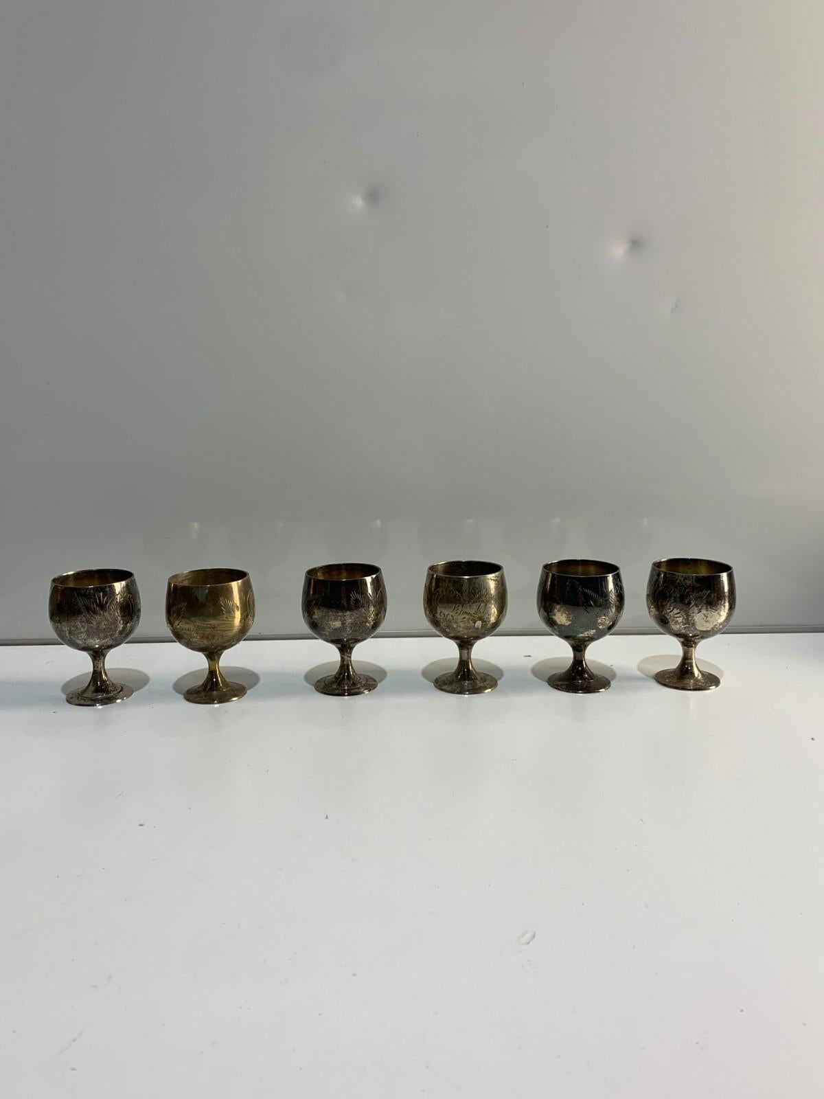 Retro Brass Cordial Glasses - Set Of Six