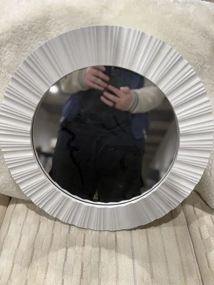 Round White Textured Hanging Mirror