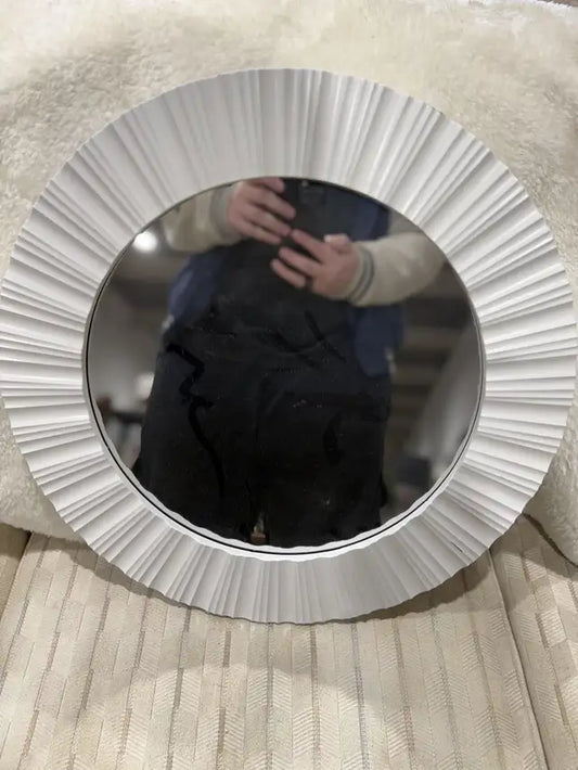 Round White Textured Hanging Mirror