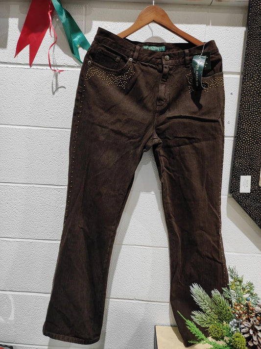 NWT Vintage Ralph Lauren Women's Size 10p Brown Beaded Curvy Bootcut Denim Jeans