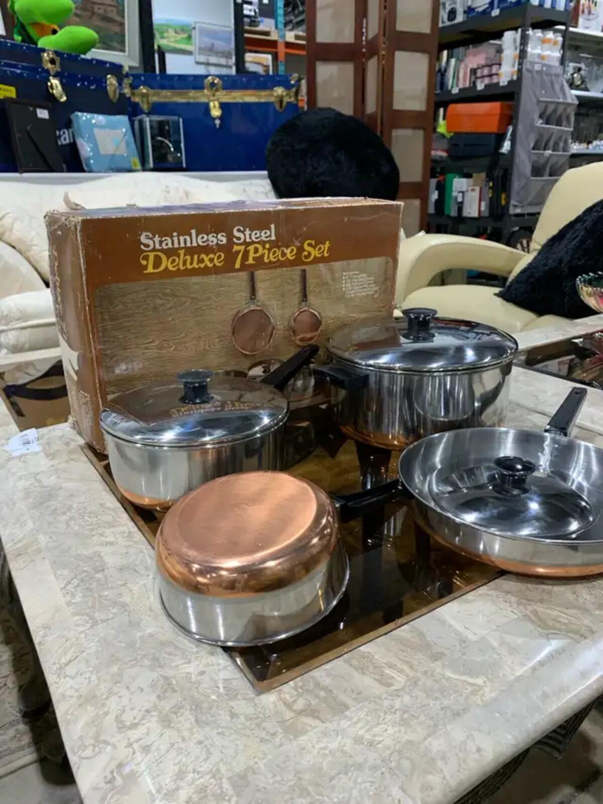 Vintage Stainless Steel and Copper bottomed Cookware Set