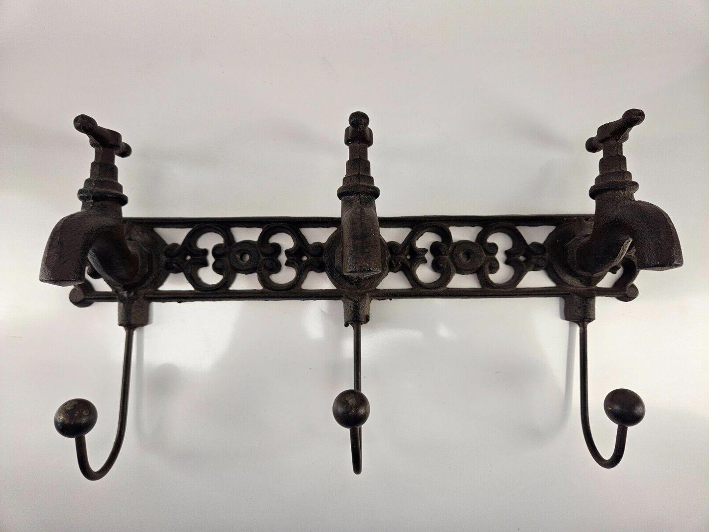 Vintage 3 Knobs Water Spigot Wall Hook Coat Hanger Cast Iron