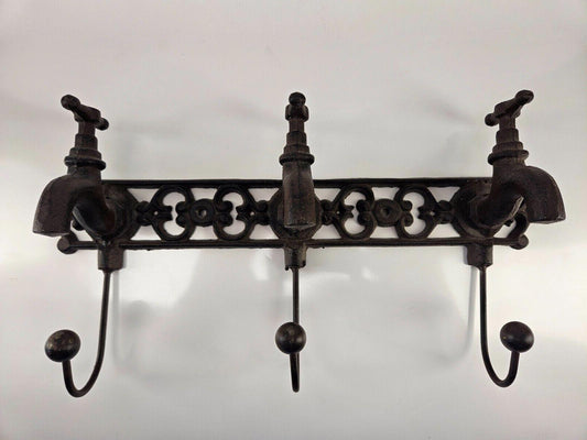 Vintage 3 Knobs Water Spigot Wall Hook Coat Hanger Cast Iron