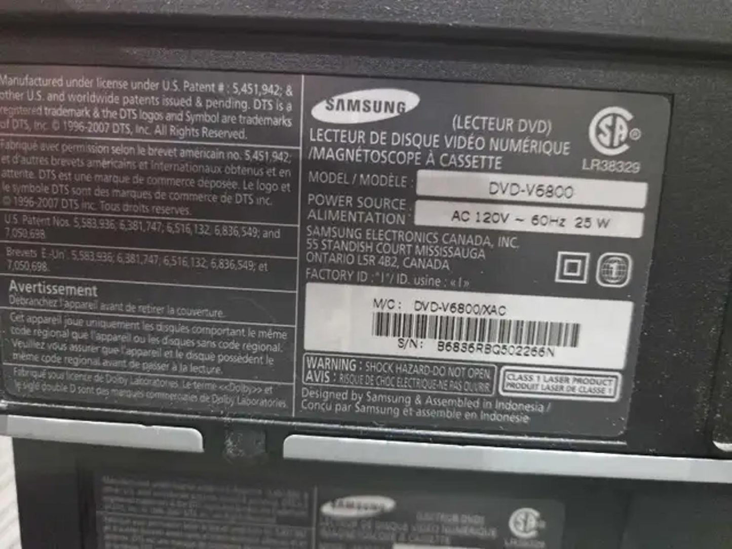 Samsung DVD/VCR Combo - V6800 - 2 Available