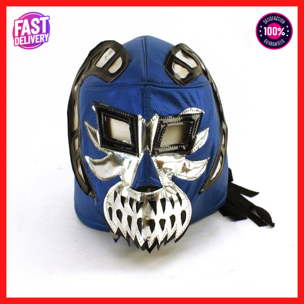 Luchador Mask - Ram With Moustache, Blue & Silver - Good Condition
