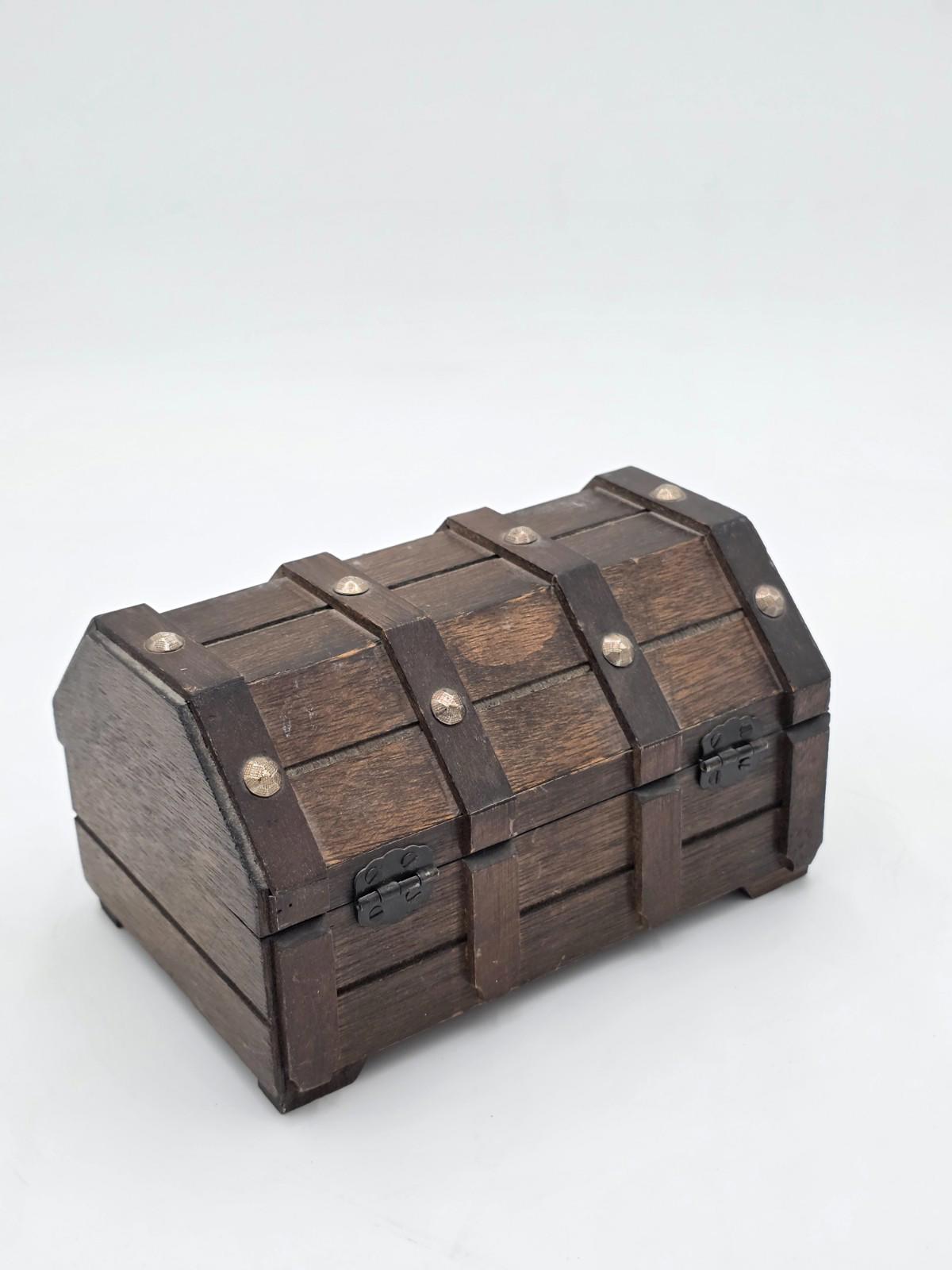 Vintage Wooden Treasure Chest Jewelry Trinket Box