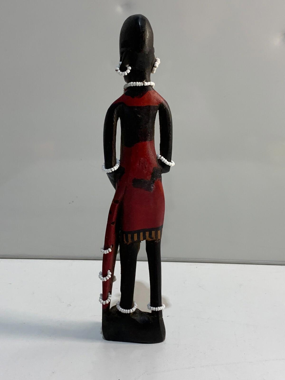African Art - Maasai Warrior Hand Carved Wood Statue Sculpture.