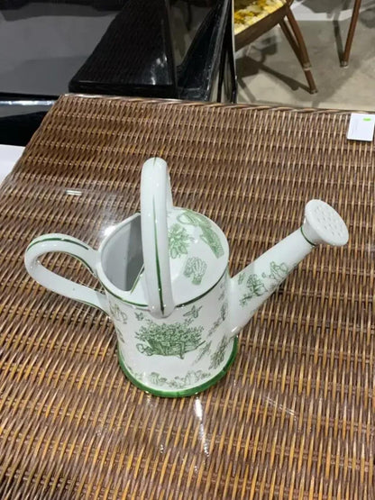 Decorative Ceramic Watering Can with green floral pattern