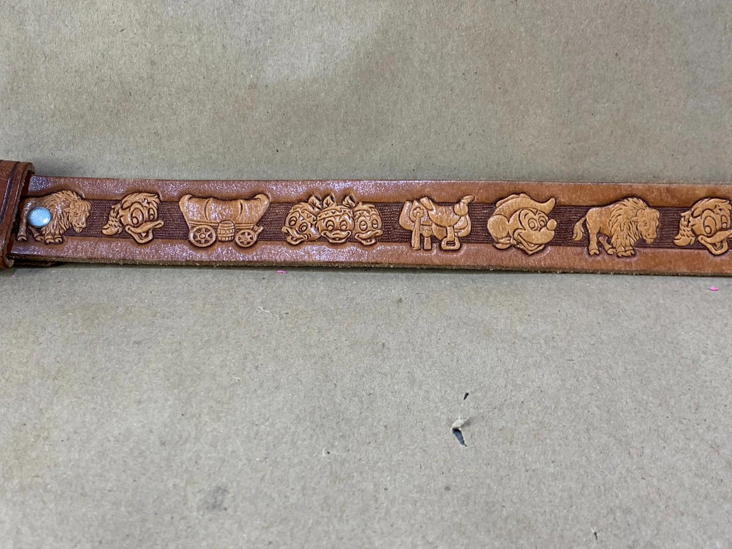 Vintage Chambers Disney western tooled brown leather kids belt