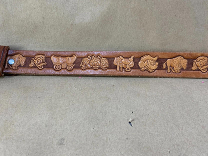 Vintage Chambers Disney western tooled brown leather kids belt