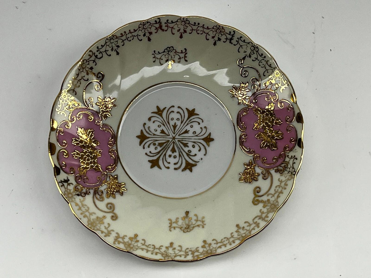 Vintage Shafford - Pink and Gold Floral - Three Footed Cup & Saucer - Teacup