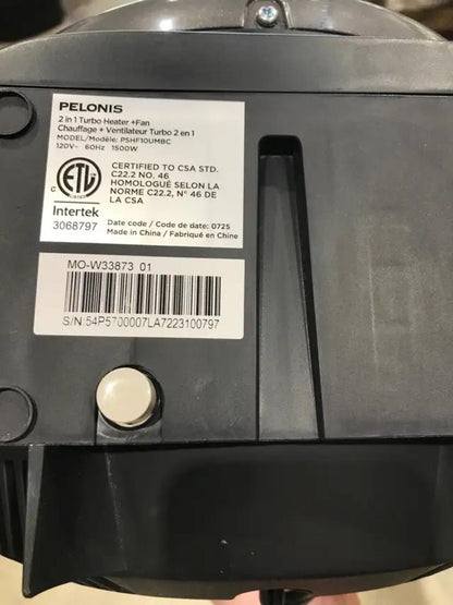 10’ Pelonis 2 in 1 Turbo Heater + Fan Black and Silver