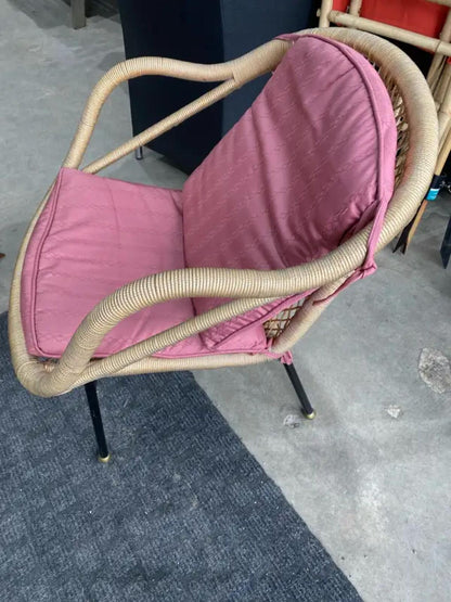 Wicker Chair with Pink Cushions