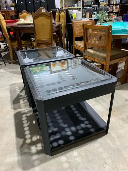 Black Glass Top Tables with cut out design - SET OF 2
