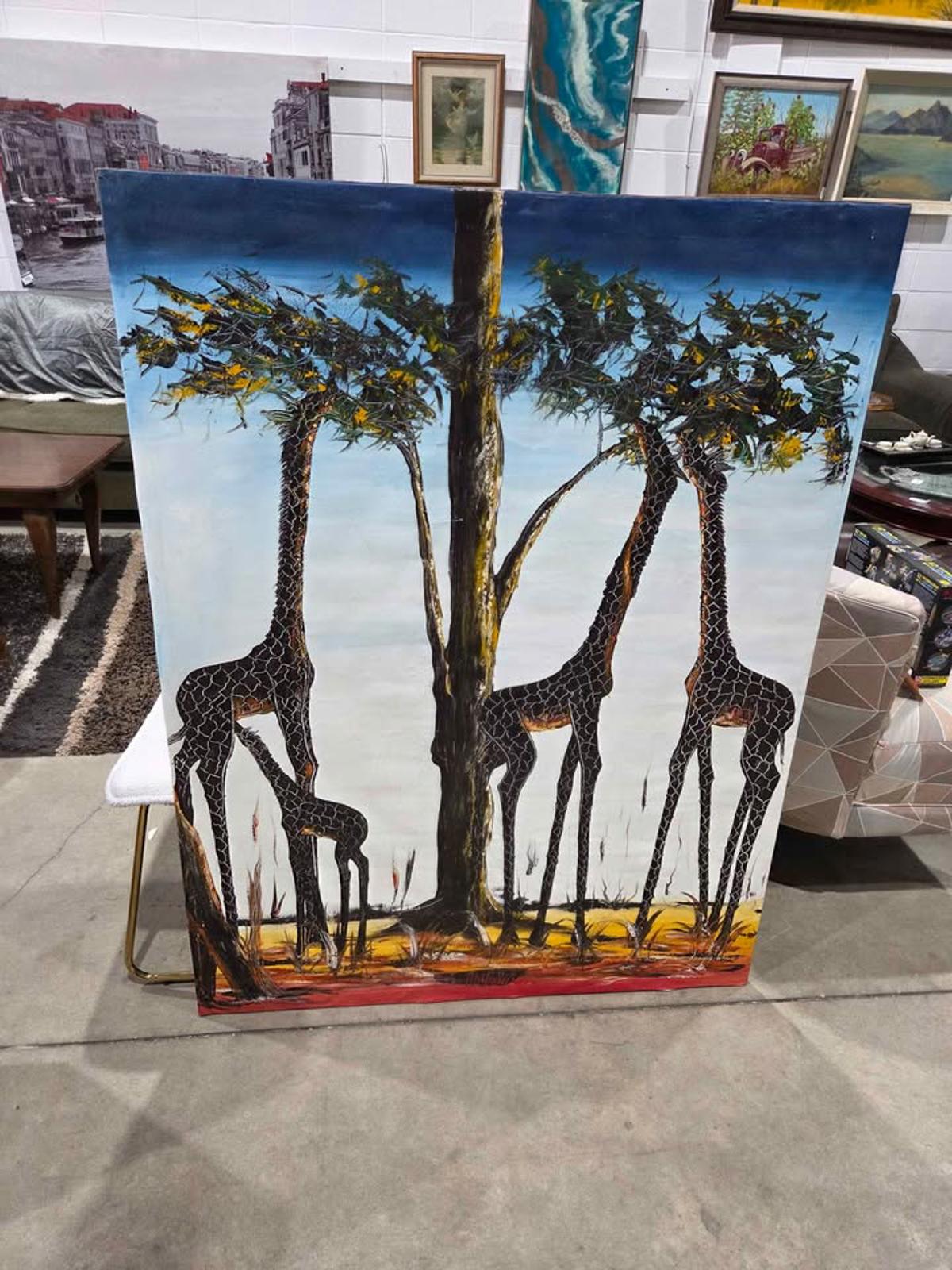 Large Giraffe Family Canvas Art - 42x55"