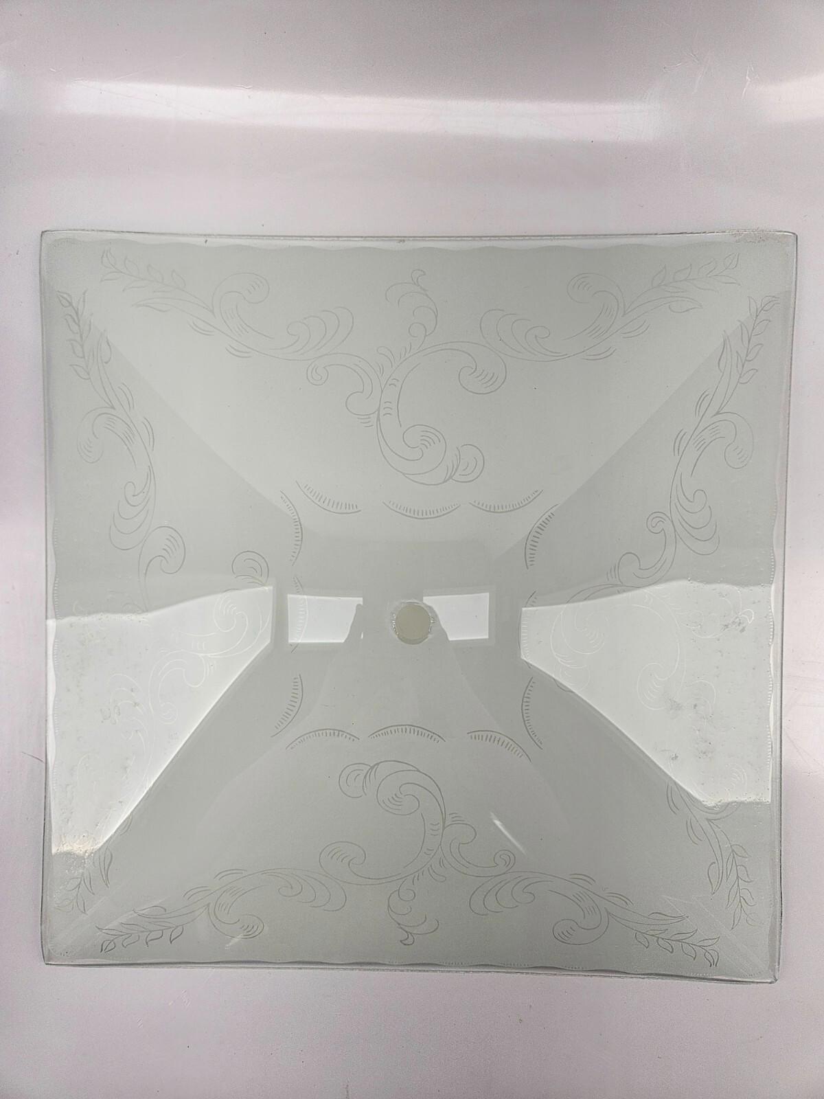 12" Square Glass Ceiling Light Fixture Frosted Glass Floral Vintage